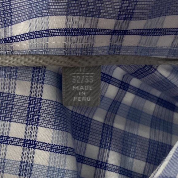 NWT Hickey Freeman Contemporary Fit Shirt Mens 17  32/33 Navy Check Pima Cotton - Picture 9 of 15